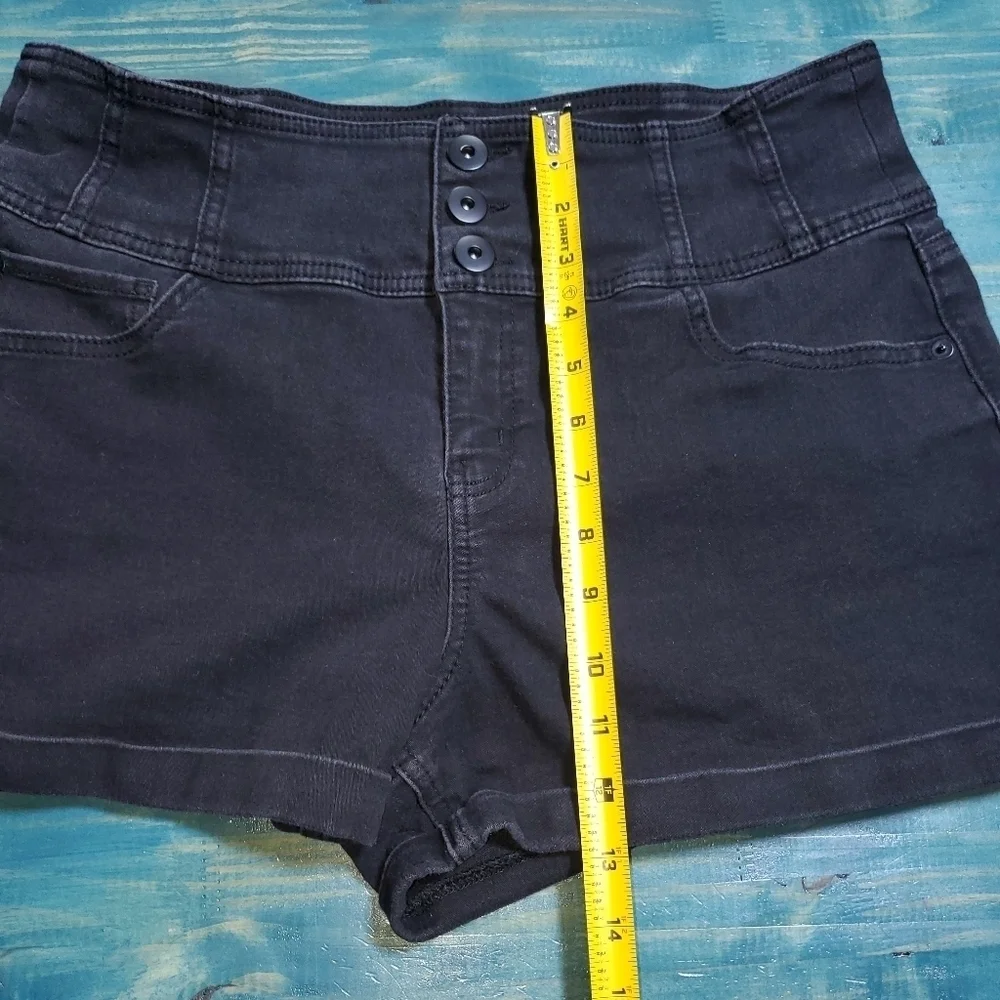 HIGH rise black Jean shorts Juniors 17 - Picture 3 of 7